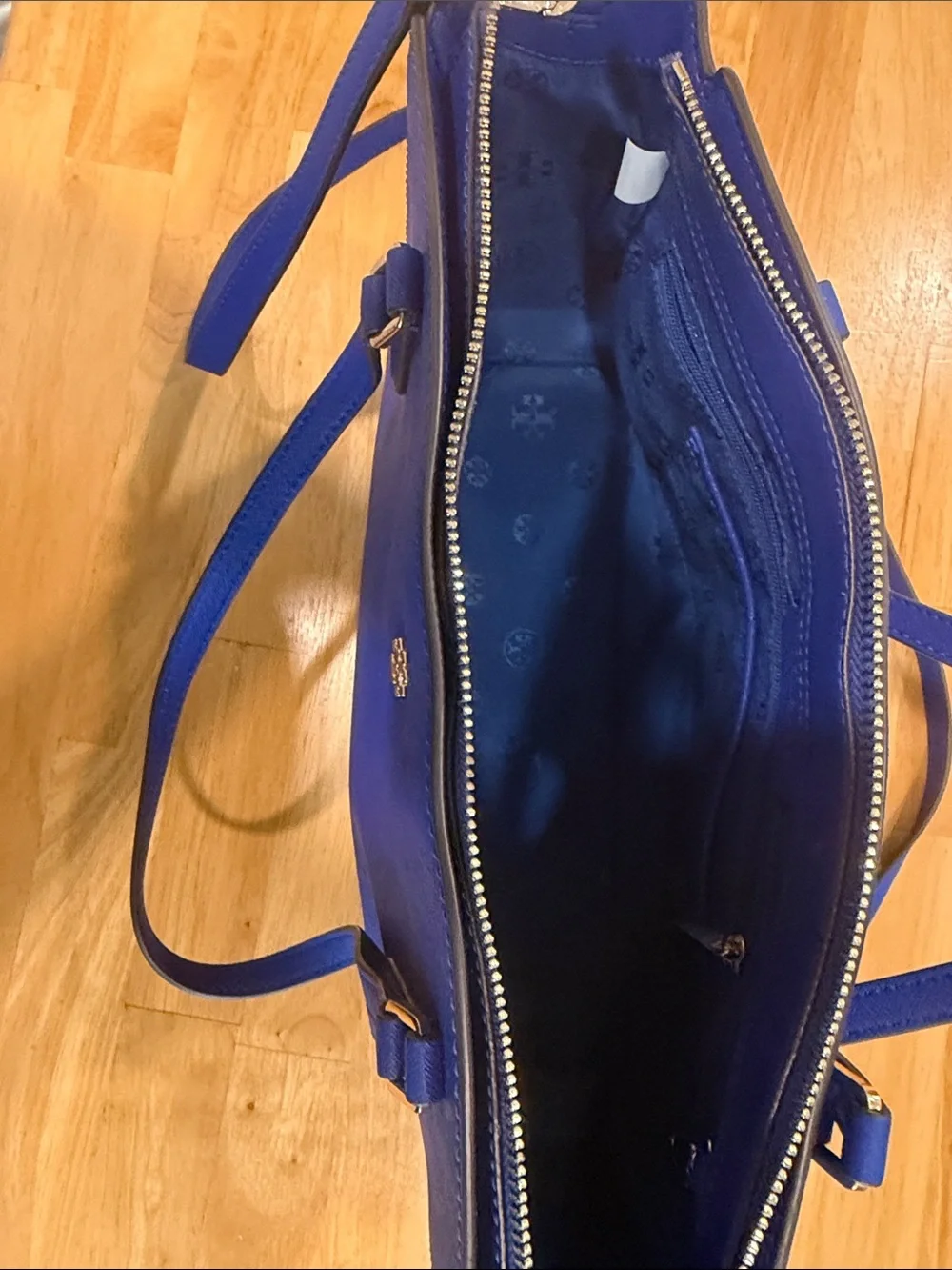 Tory Burch cobalt blue Saffiano crossbody tote